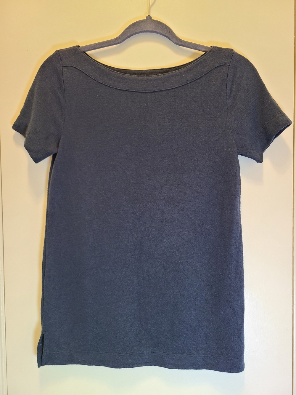 LOFT Navy Blue Textured Knit Boatneck Short Sleeve Top Size XS